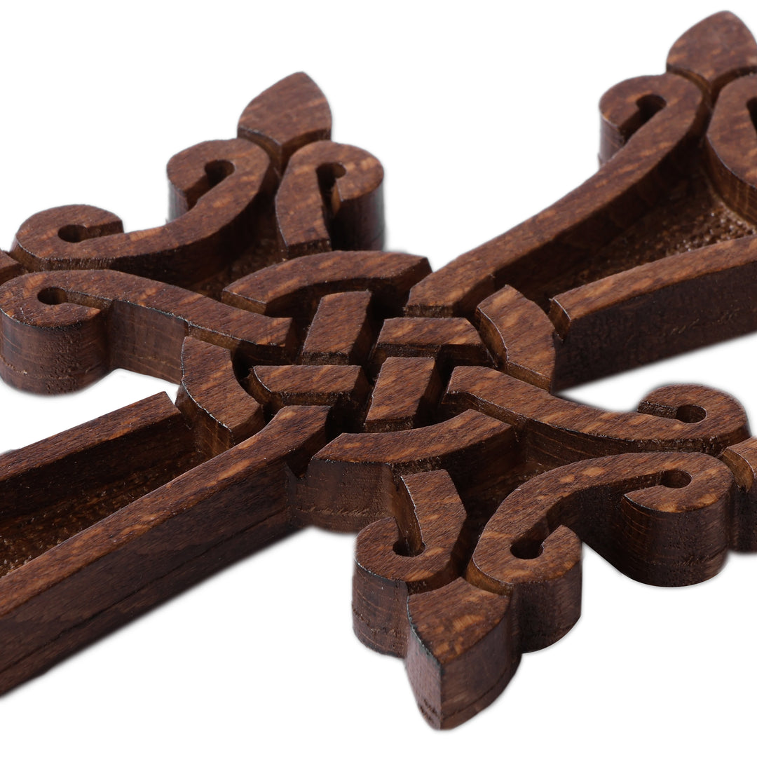 Classic Hand-Carved Dark Brown Beech Wood Cross (Small) - Everlasting Grace