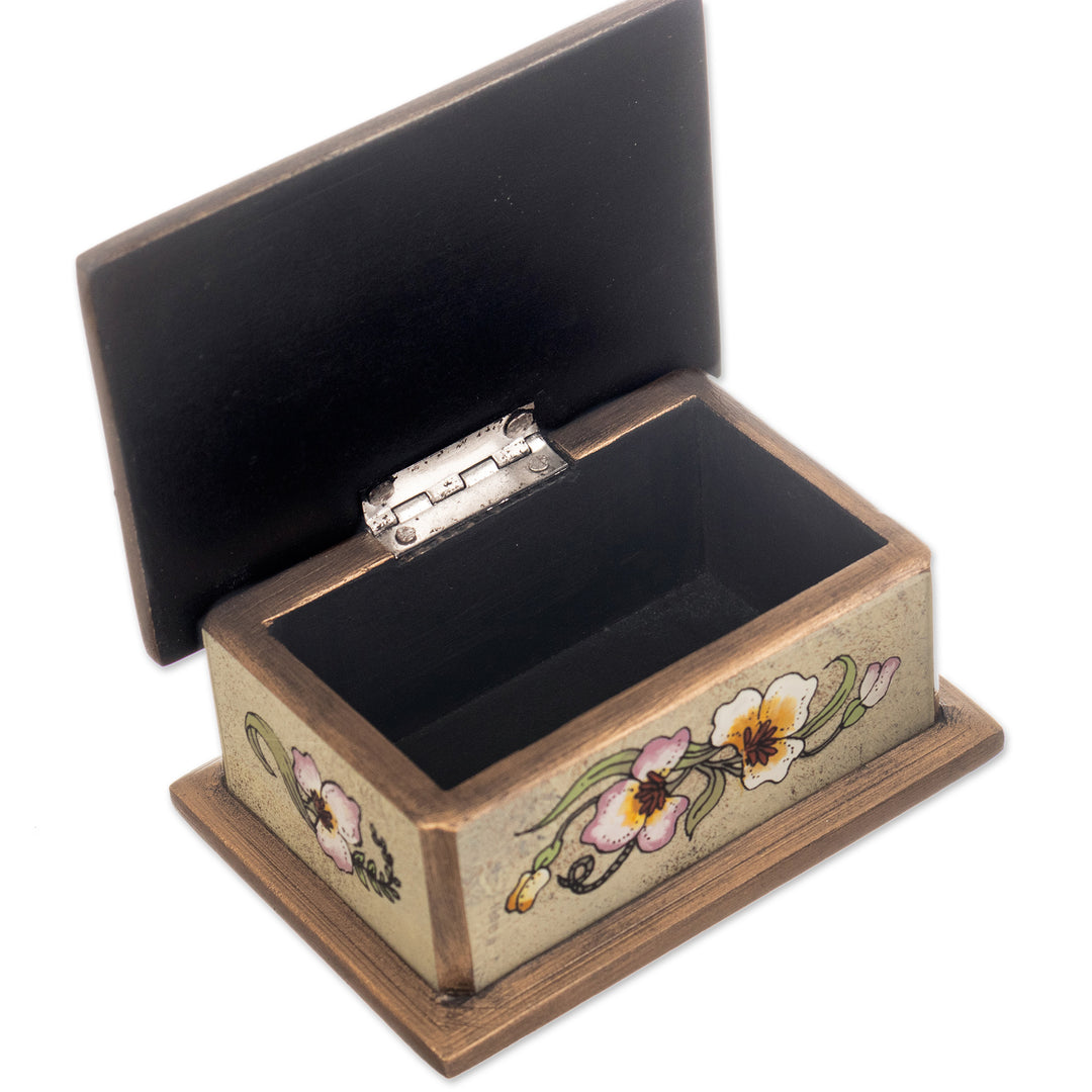 2 Floral-Themed Reverse Painted Glass Decorative Boxes - Petite Garden