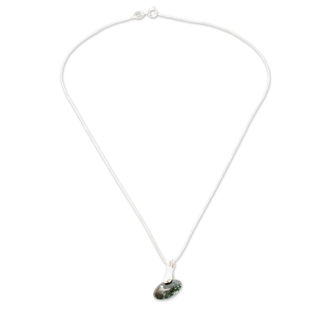 Modern Dark Green Jade Silver Necklace with Round Pendant - Green Circle of Love