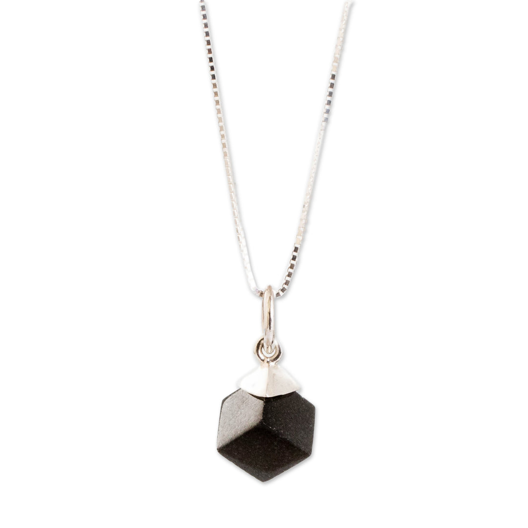 Minimalist Cube Square Black Jade Silver Pendant Necklace - Black Cube