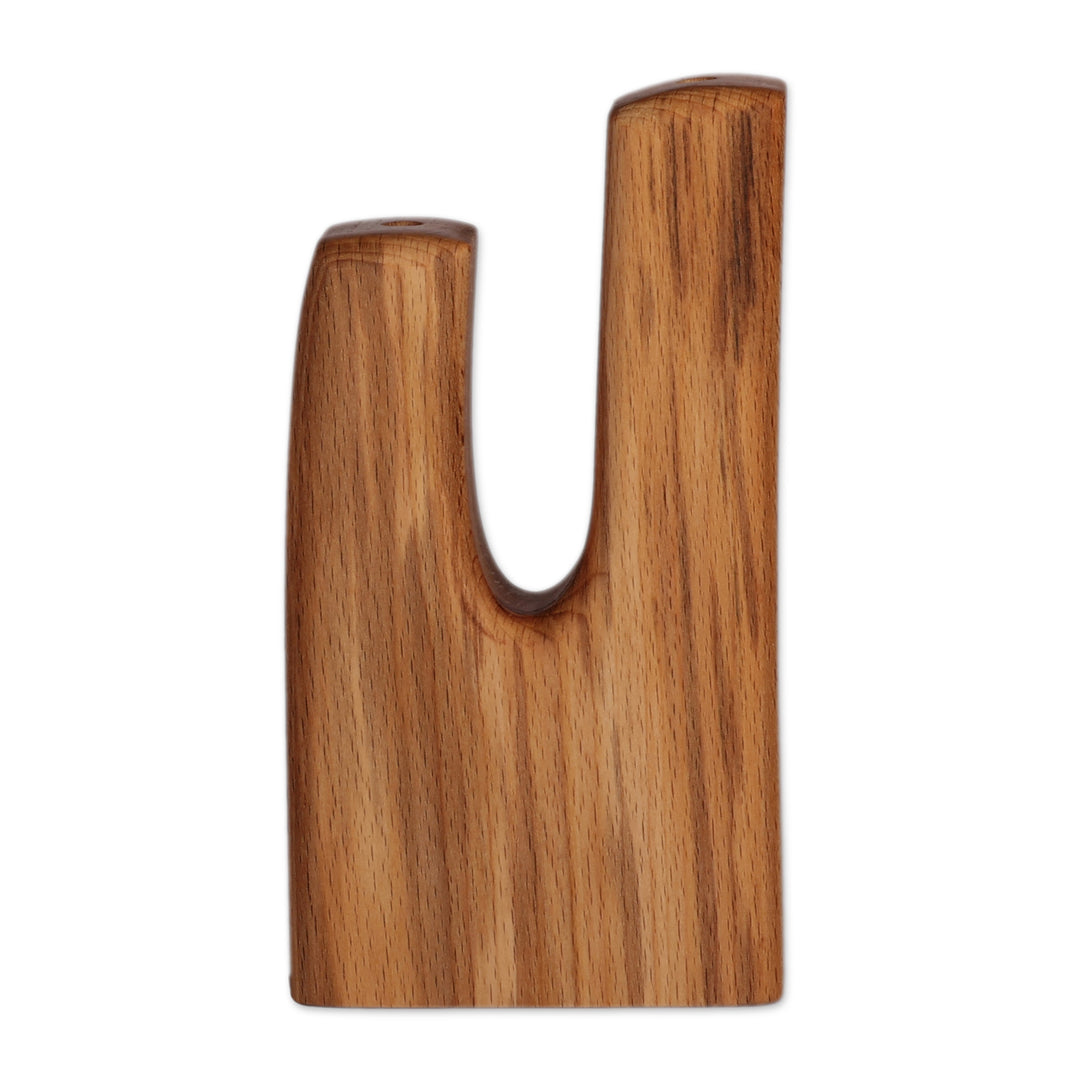 Hand-Carved Abstract-Themed Brown Beechwood Decorative Vase - Twin Nature