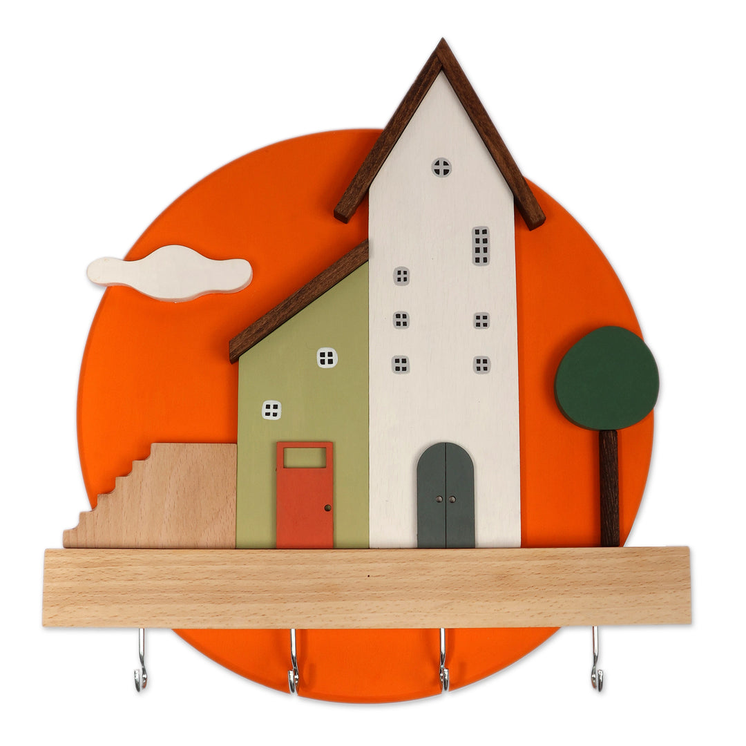 Hand-Painted Naïf-Inspired Beechwood Key Rack from Armenia - Handy Home
