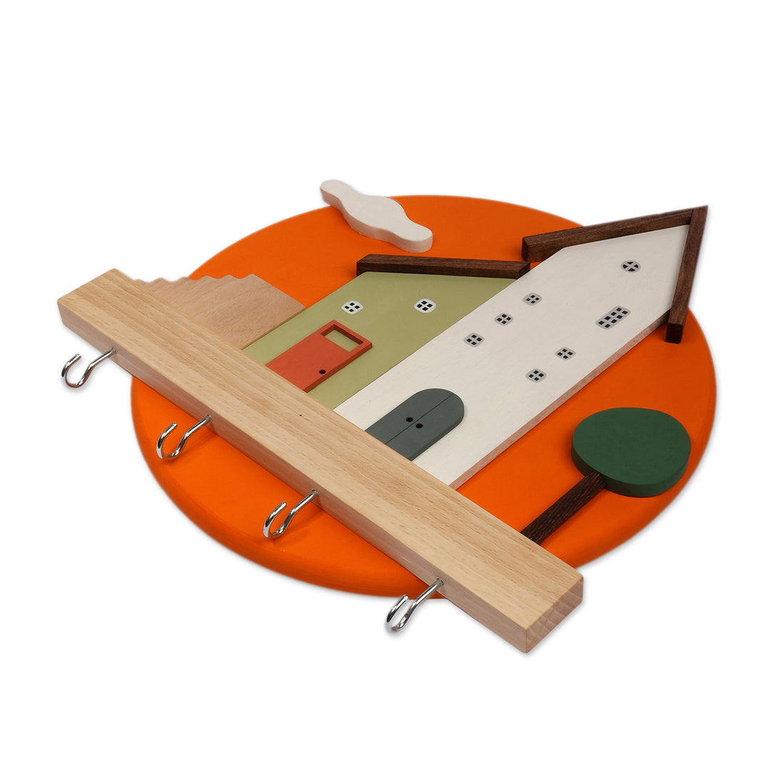 Hand-Painted Naïf-Inspired Beechwood Key Rack from Armenia - Handy Home