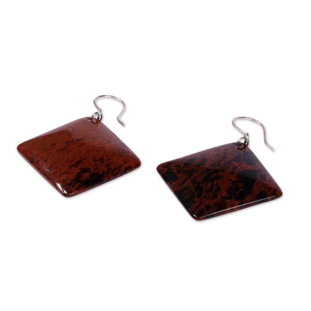 Square-Shaped Natural Obsidian Dangle Earrings from Armenia - Square Bravery
