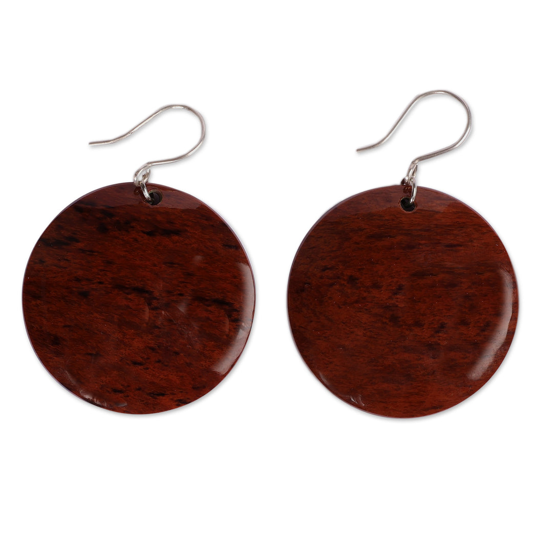 Fair Trade Round Dark Brown Natural Obsidian Dangle Earrings - Lunar Boldness