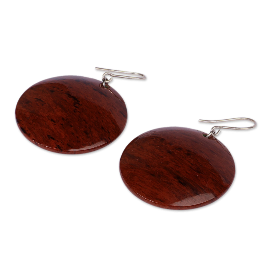 Fair Trade Round Dark Brown Natural Obsidian Dangle Earrings - Lunar Boldness