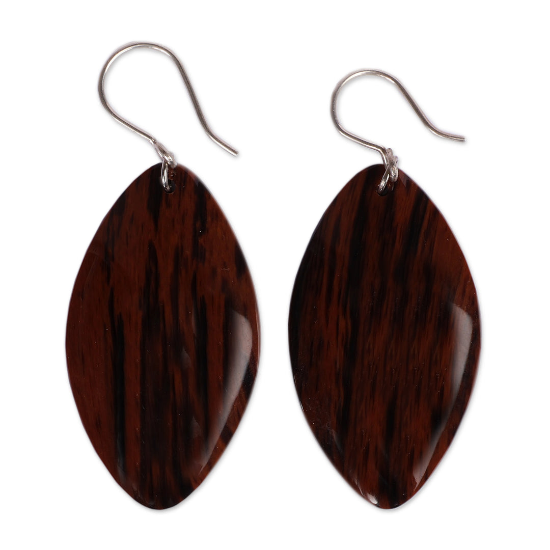Leaf-Shaped Natural Obsidian Dangle Earrings with Hooks - Puissant Silhouette