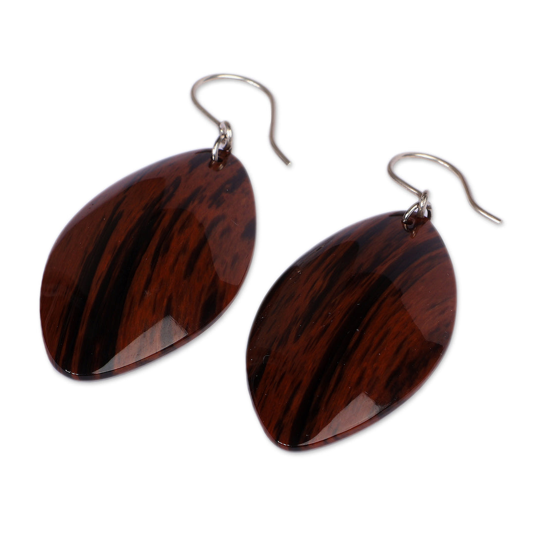 Leaf-Shaped Natural Obsidian Dangle Earrings with Hooks - Puissant Silhouette