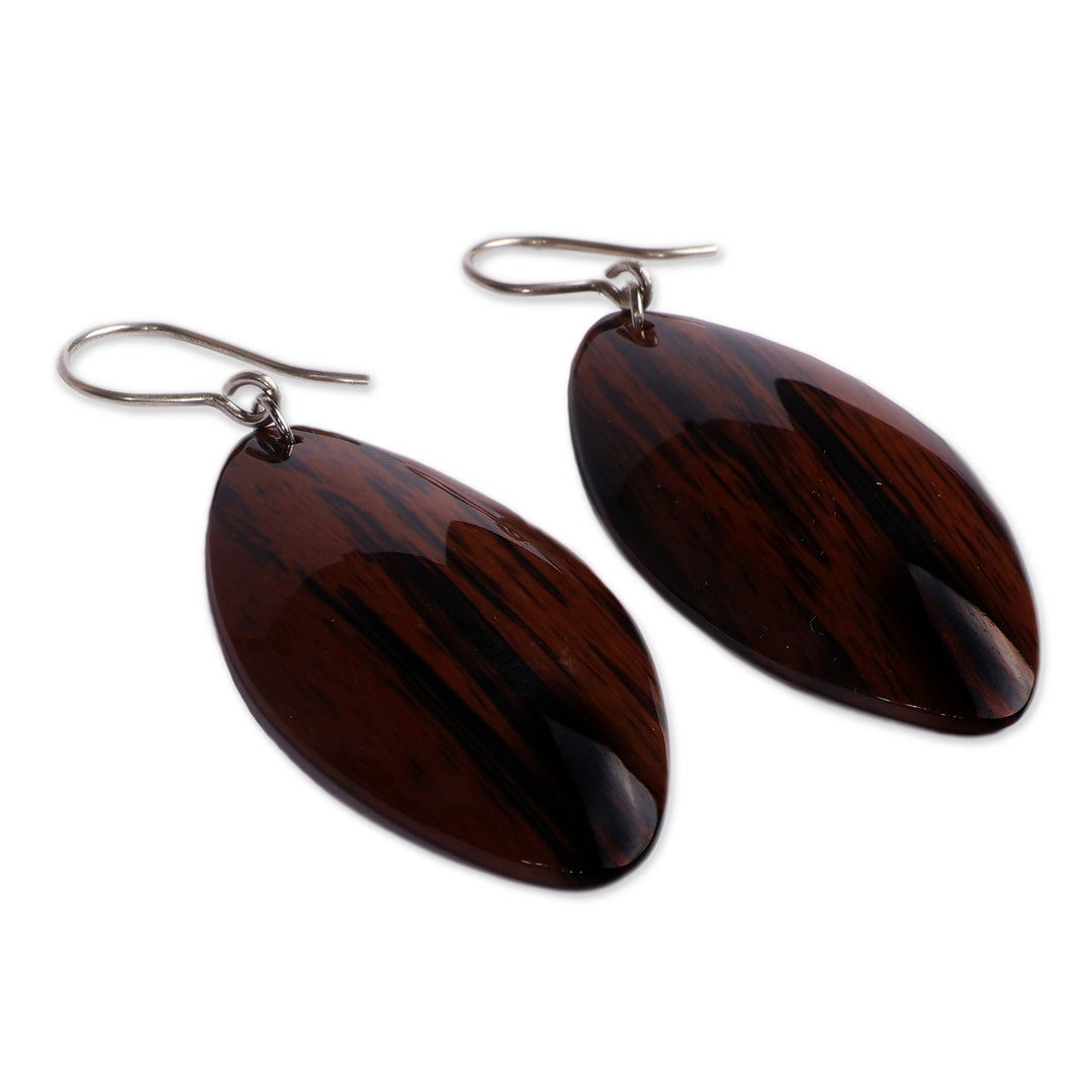Leaf-Shaped Natural Obsidian Dangle Earrings with Hooks - Puissant Silhouette