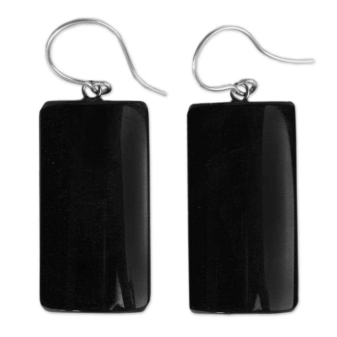 Rectangular Natural Obsidian Dangle Earrings from Armenia - Window to Power