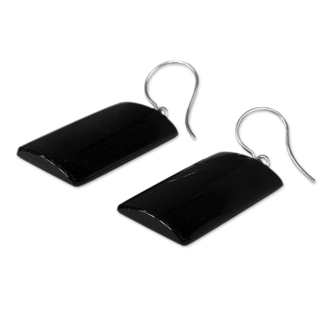 Rectangular Natural Obsidian Dangle Earrings from Armenia - Window to Power