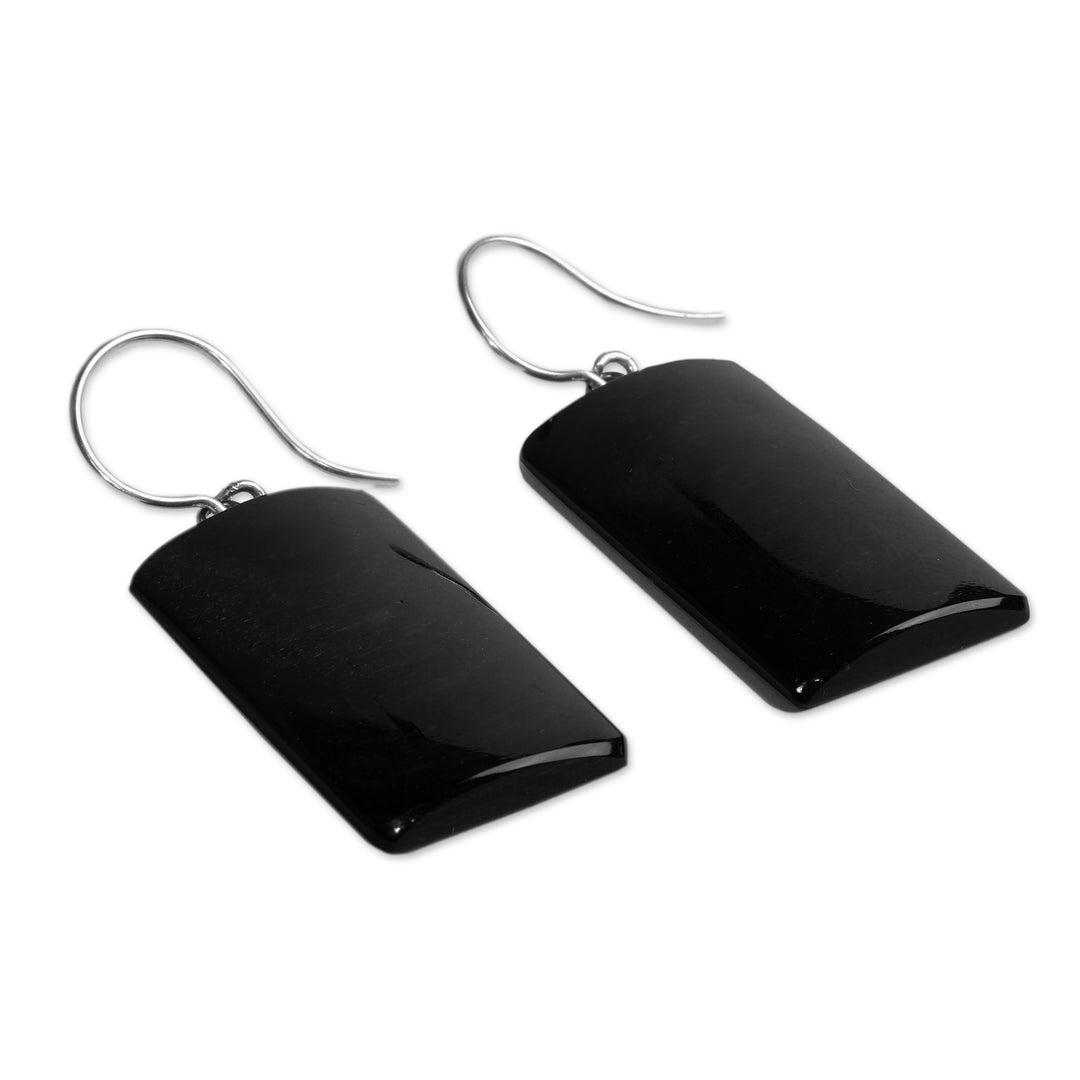 Rectangular Natural Obsidian Dangle Earrings from Armenia - Window to Power