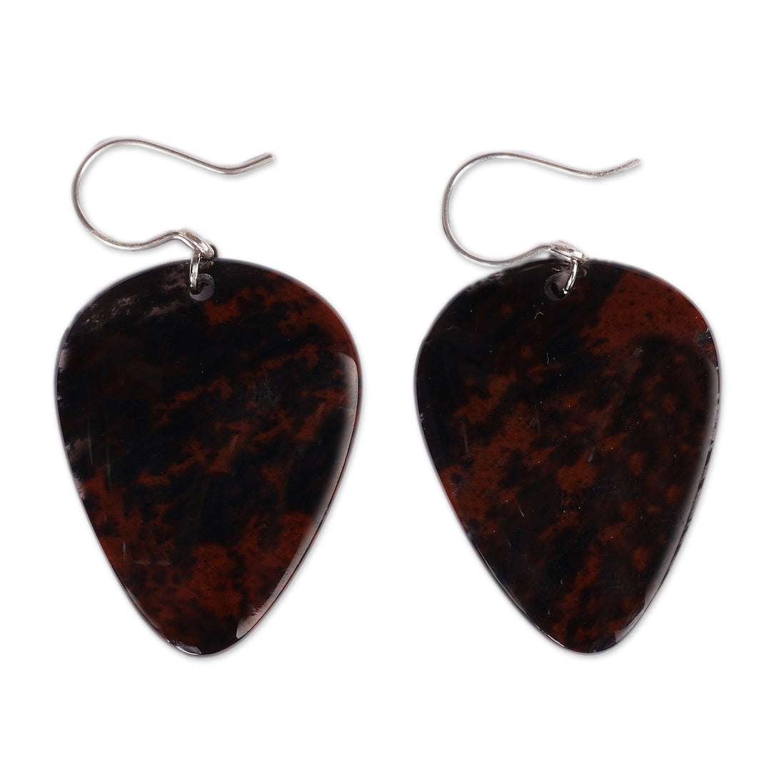 Armenian-Made Sterling Silver and Obsidian Dangle Earrings - Audacious Duo