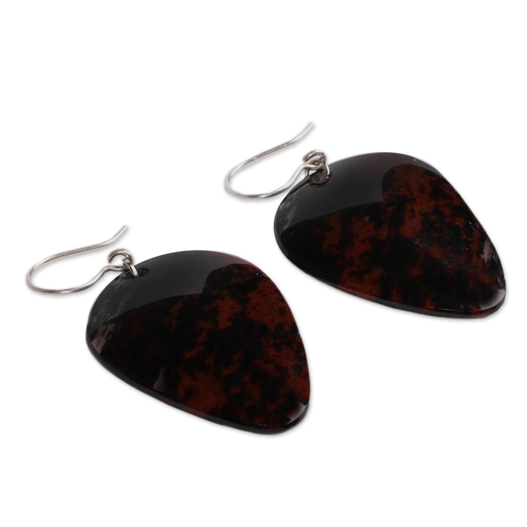 Armenian-Made Sterling Silver and Obsidian Dangle Earrings - Audacious Duo