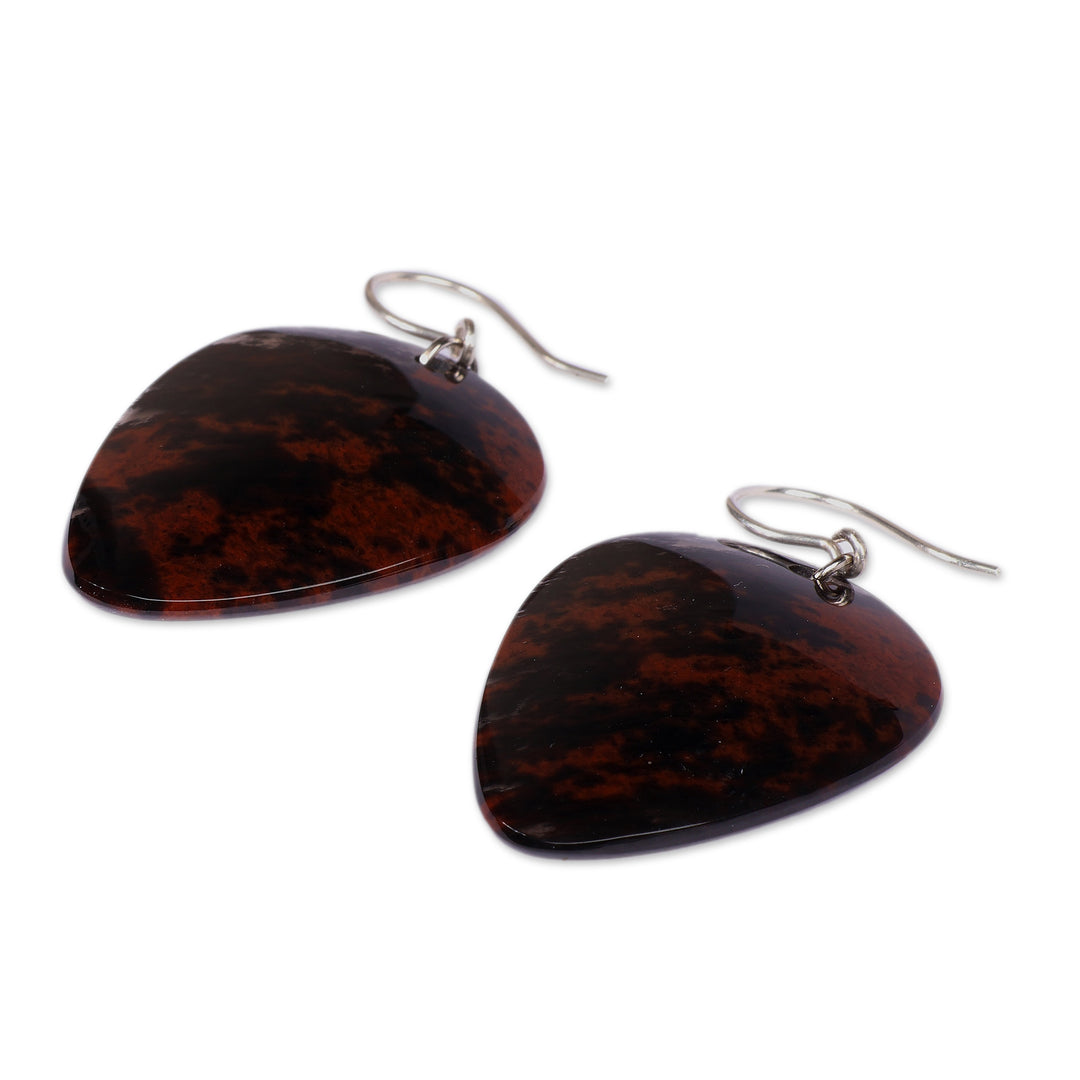 Armenian-Made Sterling Silver and Obsidian Dangle Earrings - Audacious Duo