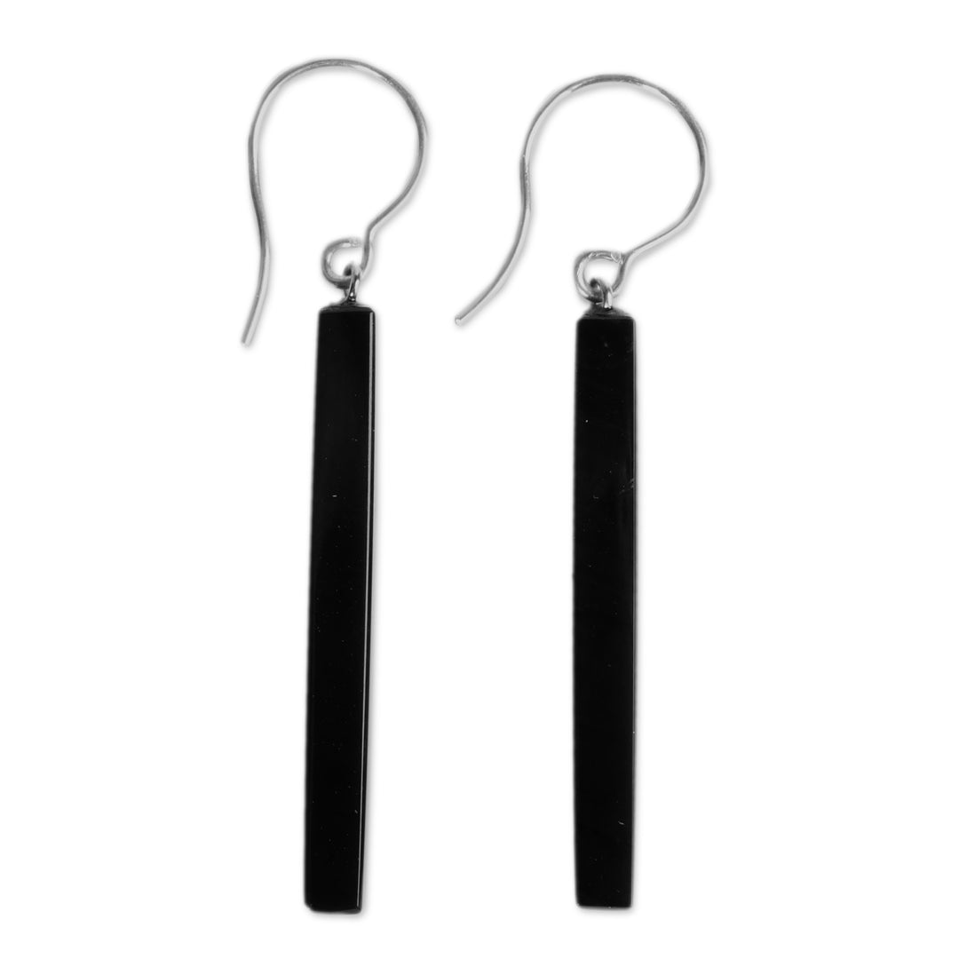 Polished Modern Black Obsidian Dangle Earrings with Hooks - Pillar of Power