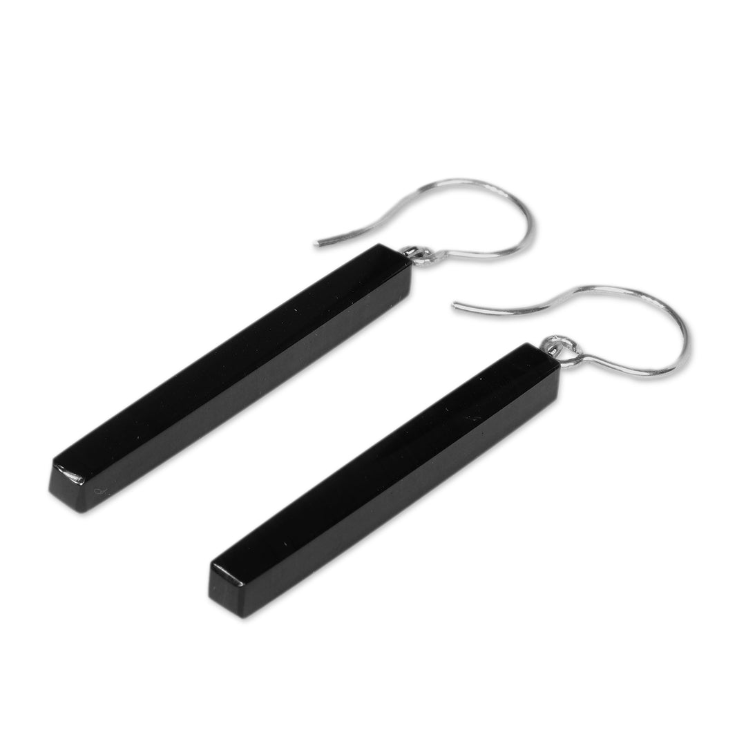 Polished Modern Black Obsidian Dangle Earrings with Hooks - Pillar of Power