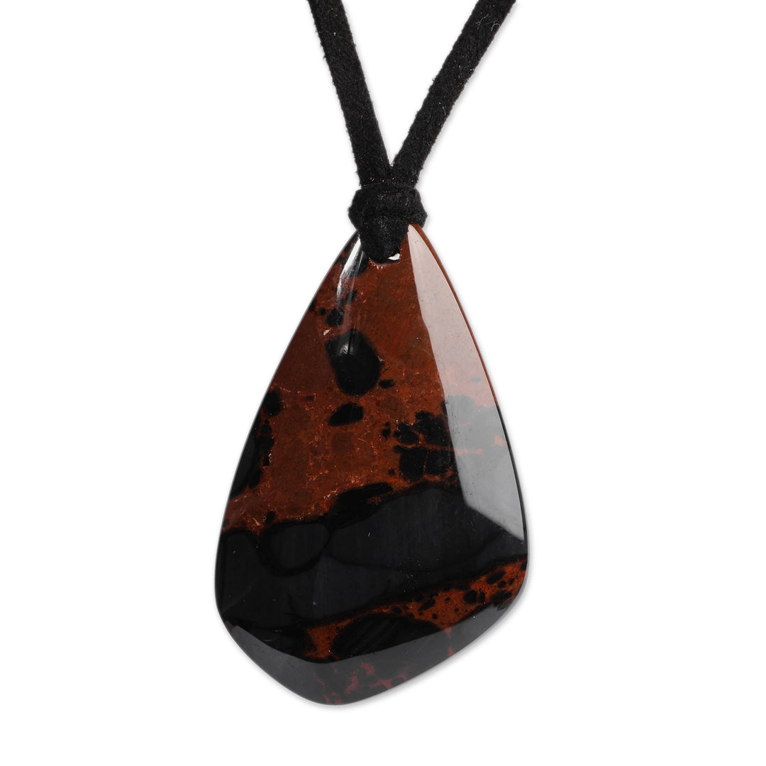 Armenian Handmade Brown and Black Obsidian Pendant Necklace - Shades of Fieriness