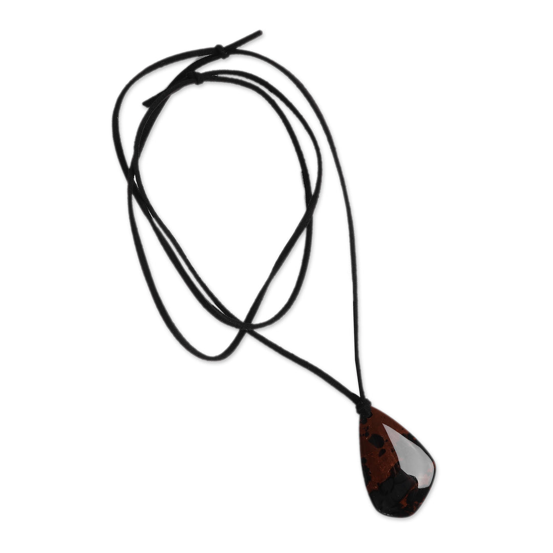 Armenian Handmade Brown and Black Obsidian Pendant Necklace - Shades of Fieriness
