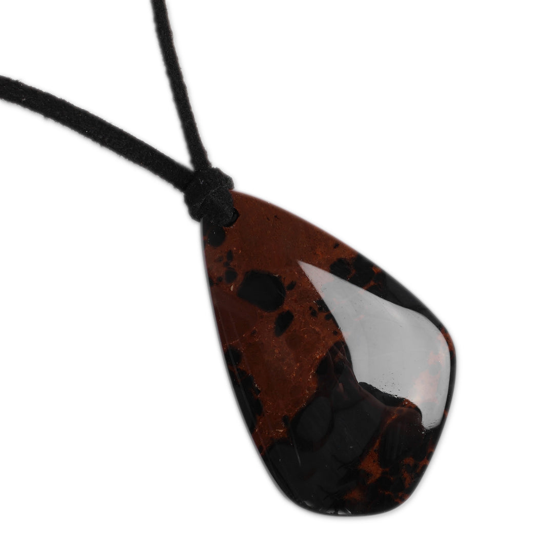 Armenian Handmade Brown and Black Obsidian Pendant Necklace - Shades of Fieriness
