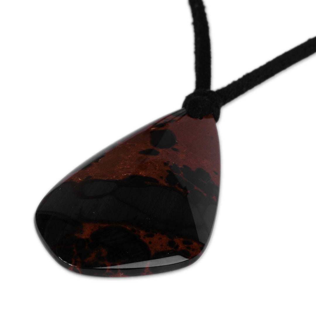 Armenian Handmade Brown and Black Obsidian Pendant Necklace - Shades of Fieriness