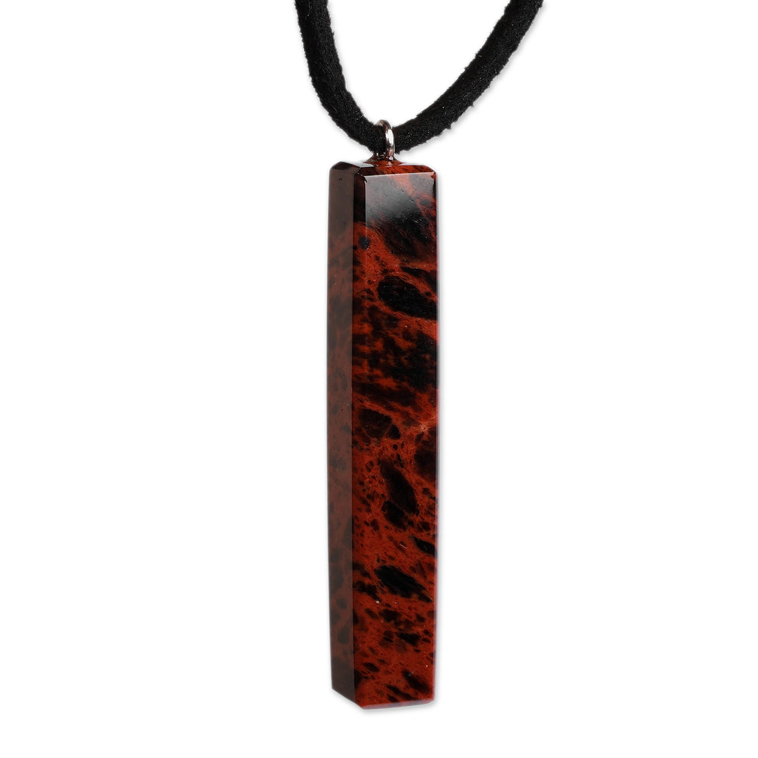 Dark Brown Natural Obsidian Pendant Necklace from Armenia - Pillar of Courage