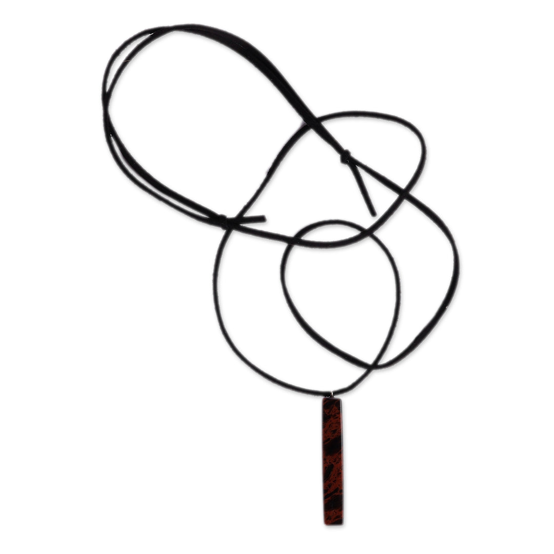 Dark Brown Natural Obsidian Pendant Necklace from Armenia - Pillar of Courage