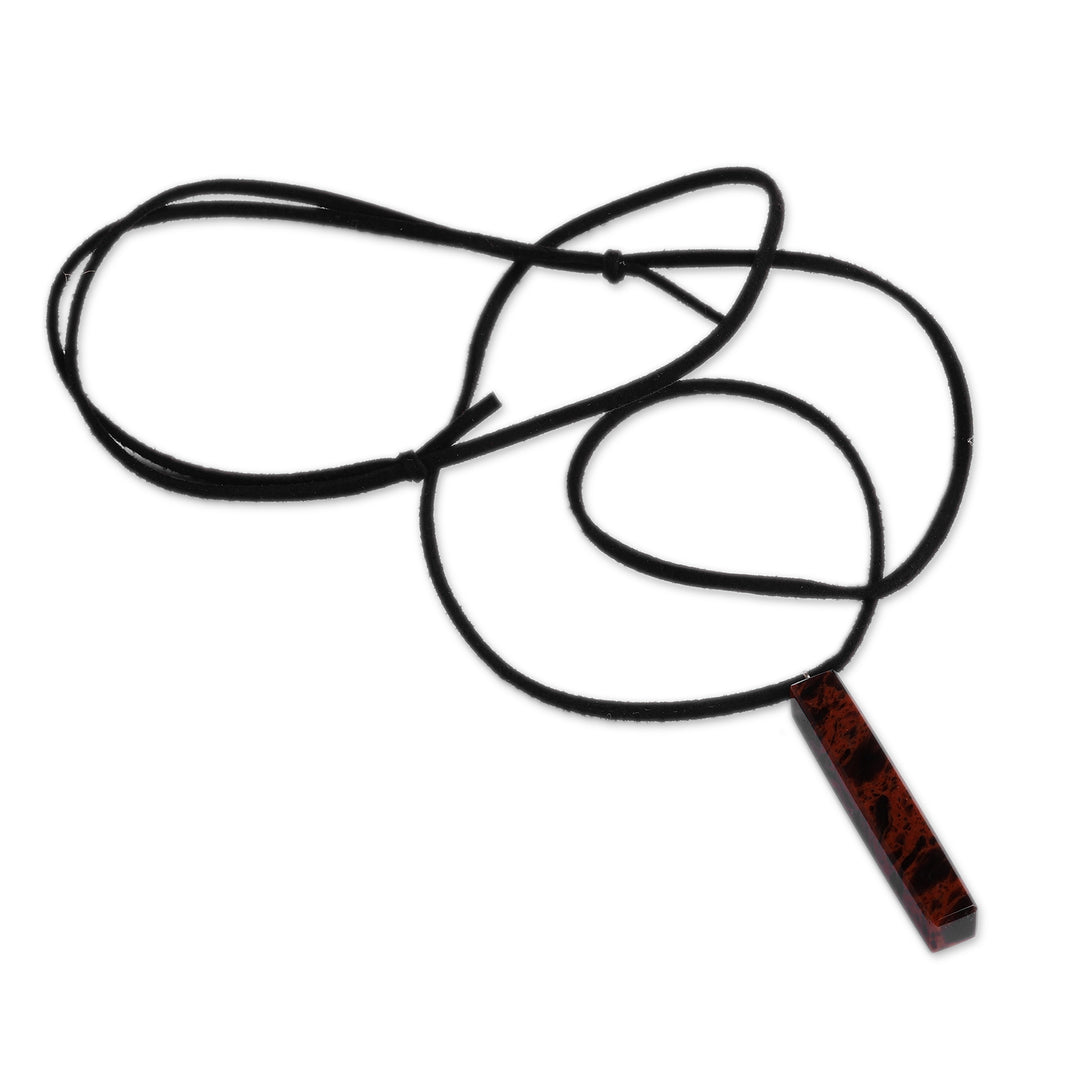 Dark Brown Natural Obsidian Pendant Necklace from Armenia - Pillar of Courage