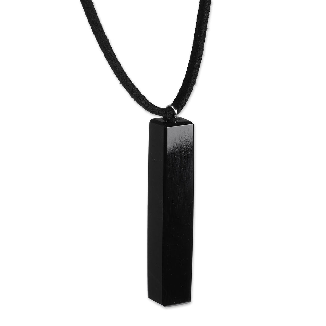 Modern Black Natural Obsidian Pendant Necklace from Armenia - Pillar of Power