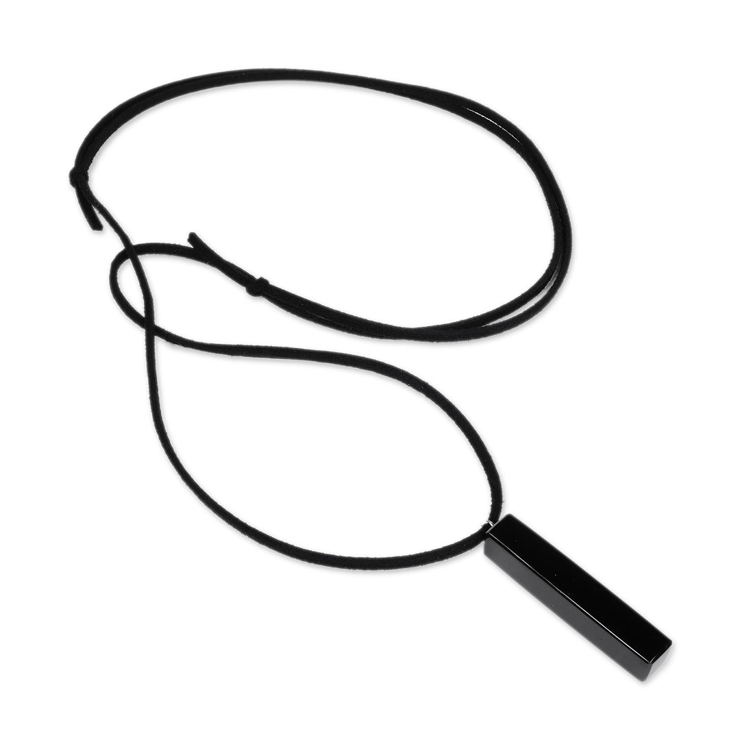 Modern Black Natural Obsidian Pendant Necklace from Armenia - Pillar of Power