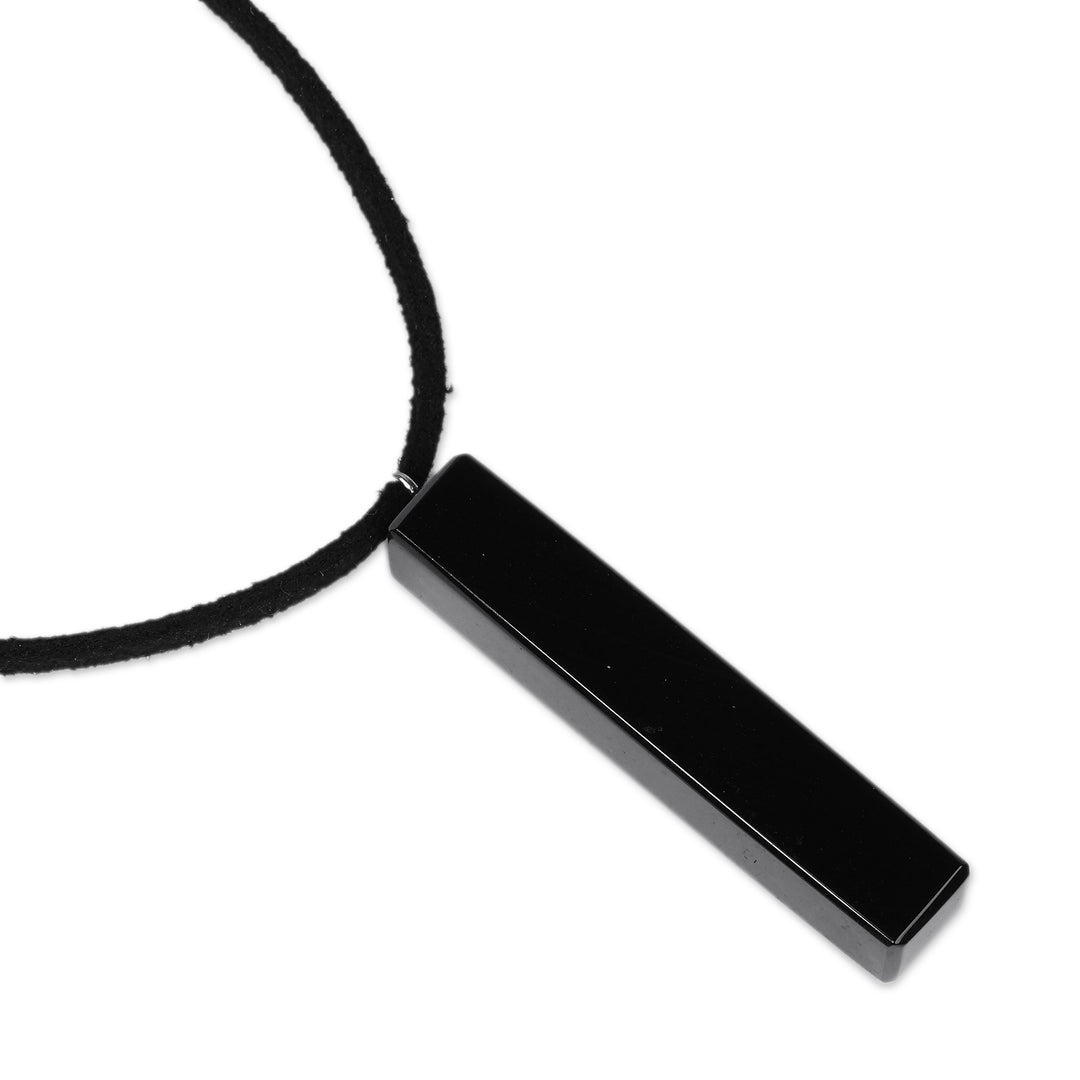 Modern Black Natural Obsidian Pendant Necklace from Armenia - Pillar of Power