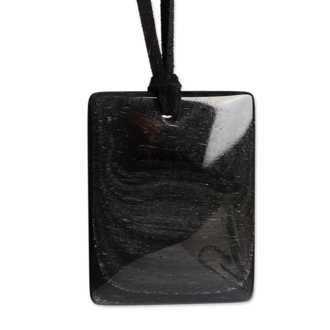 Rectangular Natural Obsidian Pendant Necklace from Armenia - Window to Power