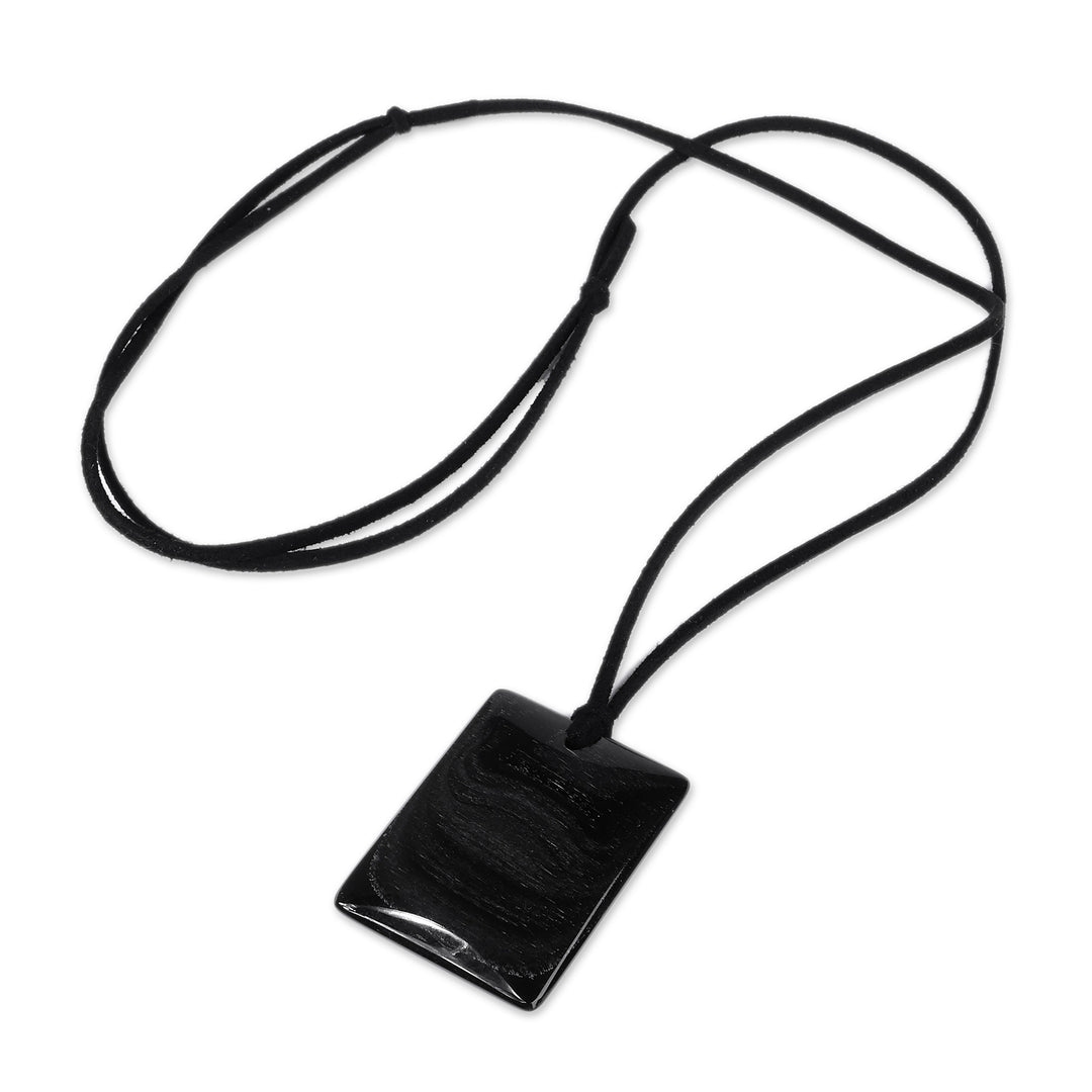 Rectangular Natural Obsidian Pendant Necklace from Armenia - Window to Power