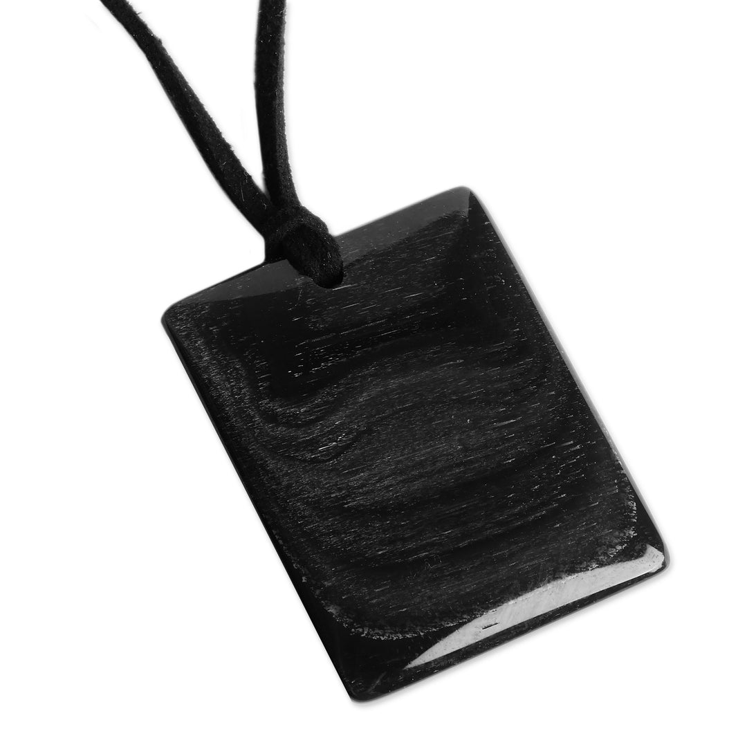 Rectangular Natural Obsidian Pendant Necklace from Armenia - Window to Power