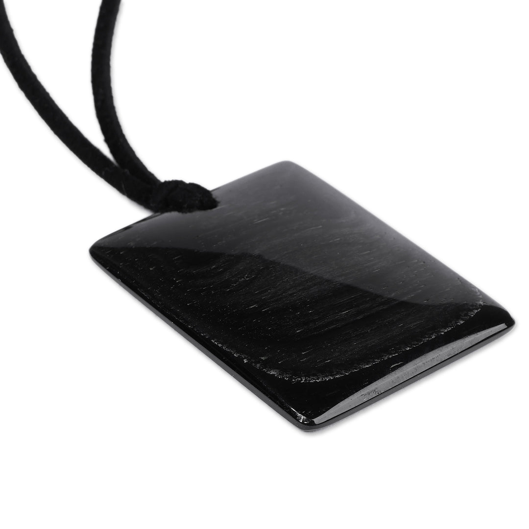 Rectangular Natural Obsidian Pendant Necklace from Armenia - Window to Power