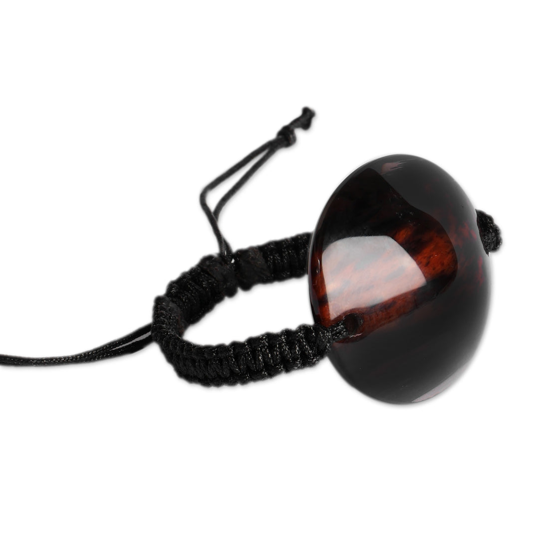 Armenian-Made Oval Natural Brown Obsidian Pendant Bracelet - Emblem of Courage