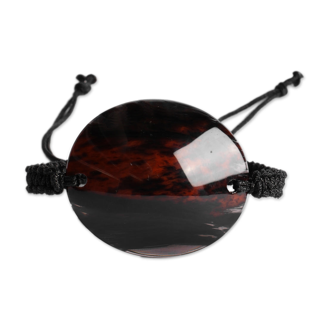 Armenian-Made Oval Natural Brown Obsidian Pendant Bracelet - Emblem of Courage