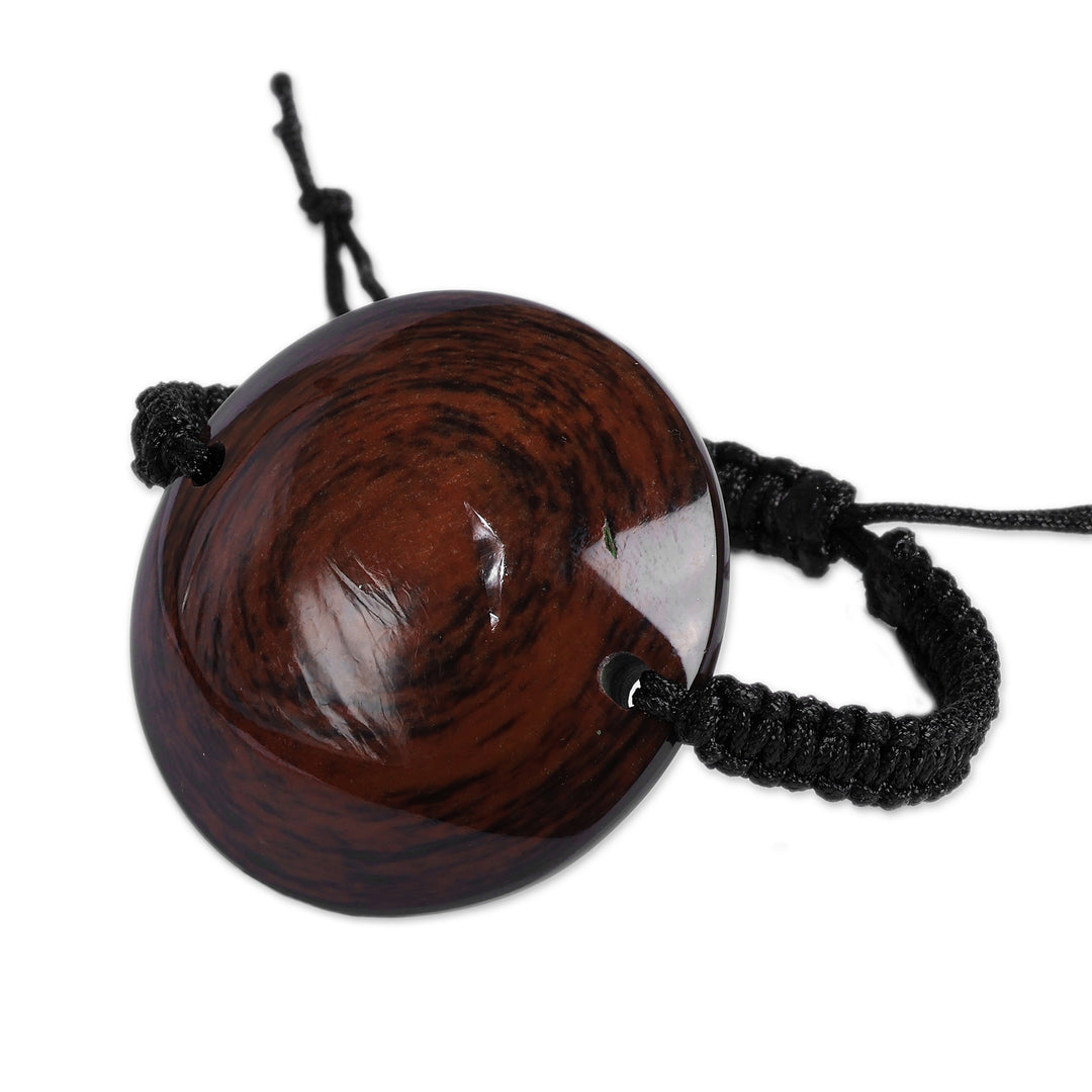 Unisex Round Dark Brown Natural Obsidian Pendant Bracelet - Lunar Boldness