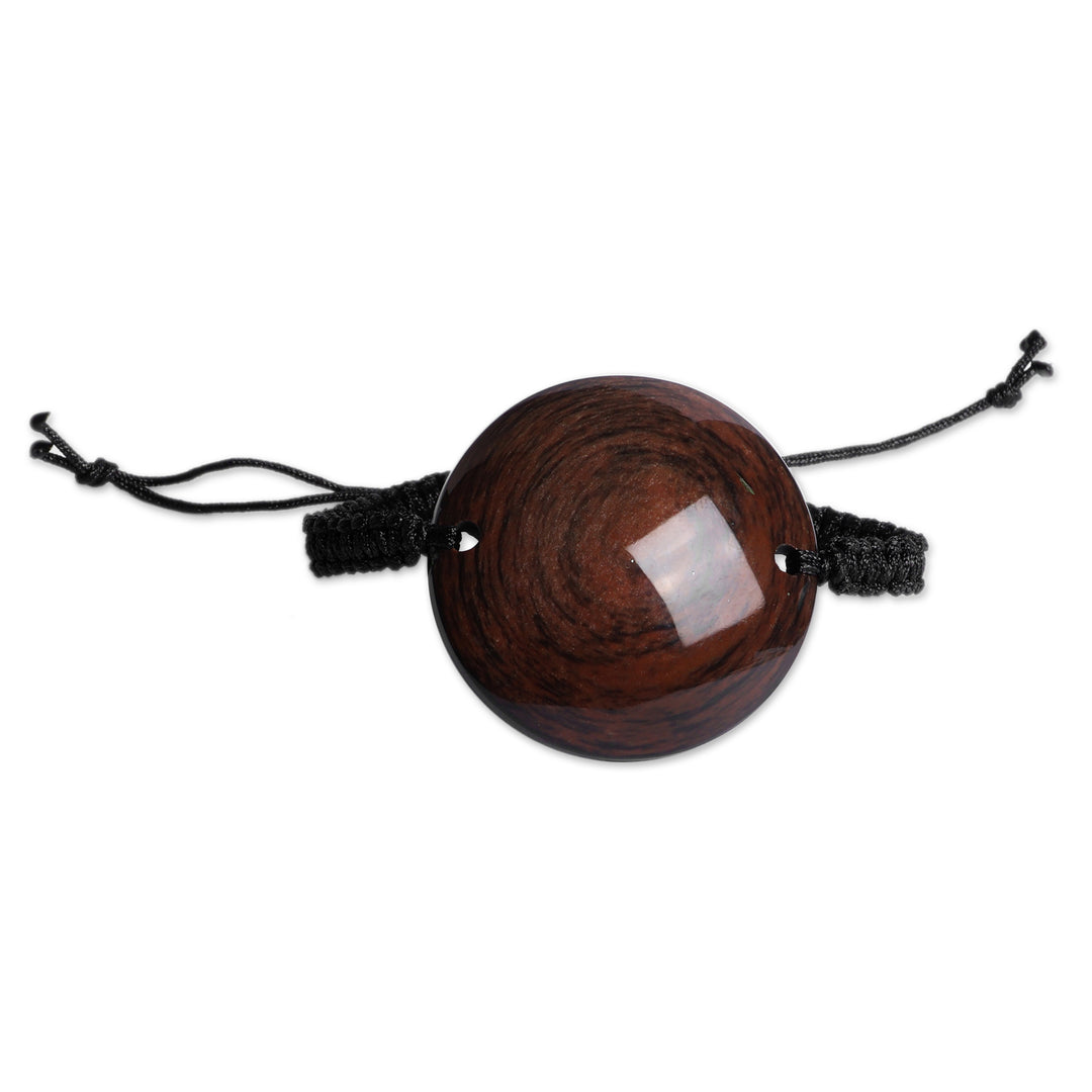 Unisex Round Dark Brown Natural Obsidian Pendant Bracelet - Lunar Boldness