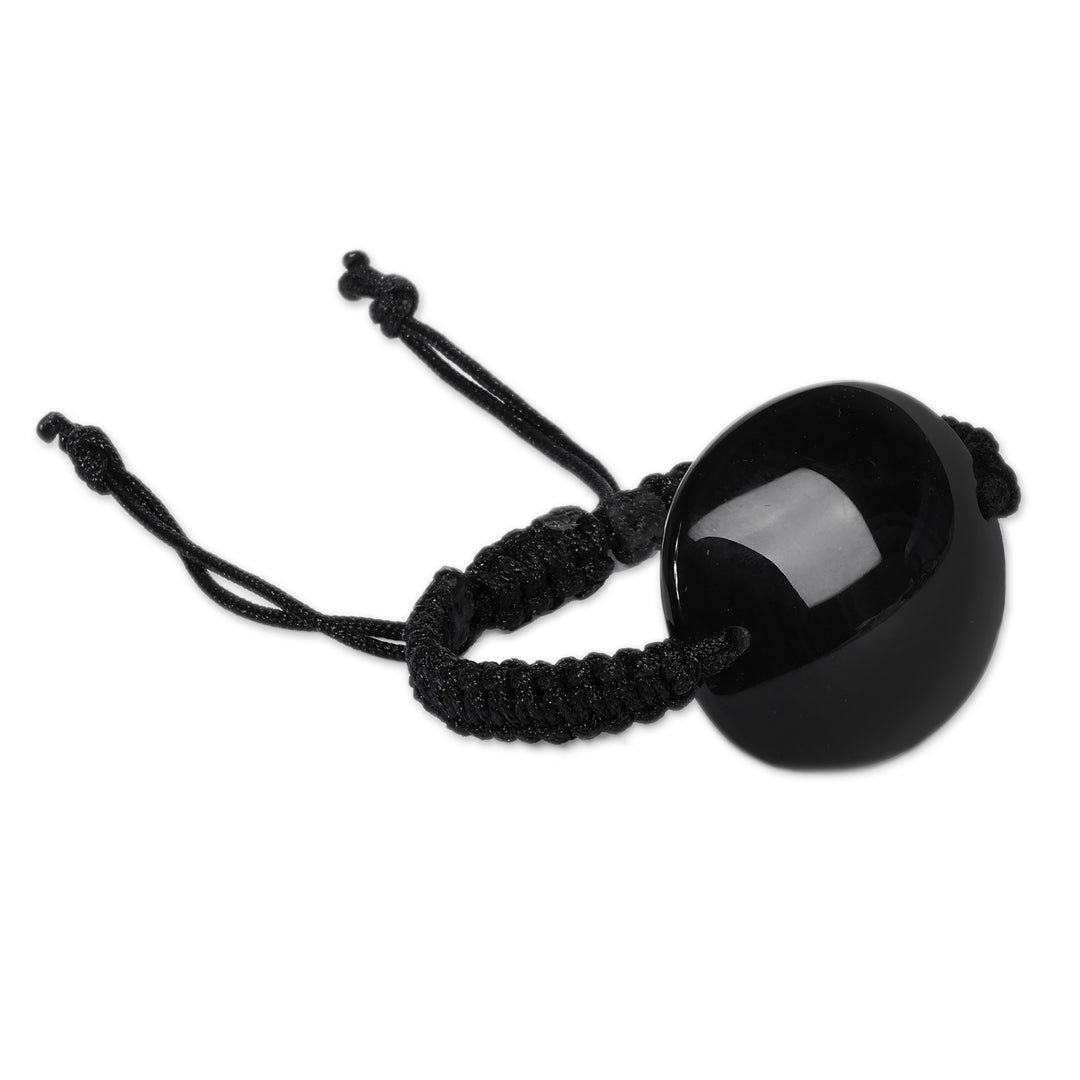 Oval Natural Black Obsidian Pendant Bracelet Made in Armenia - Emblem of Puissance