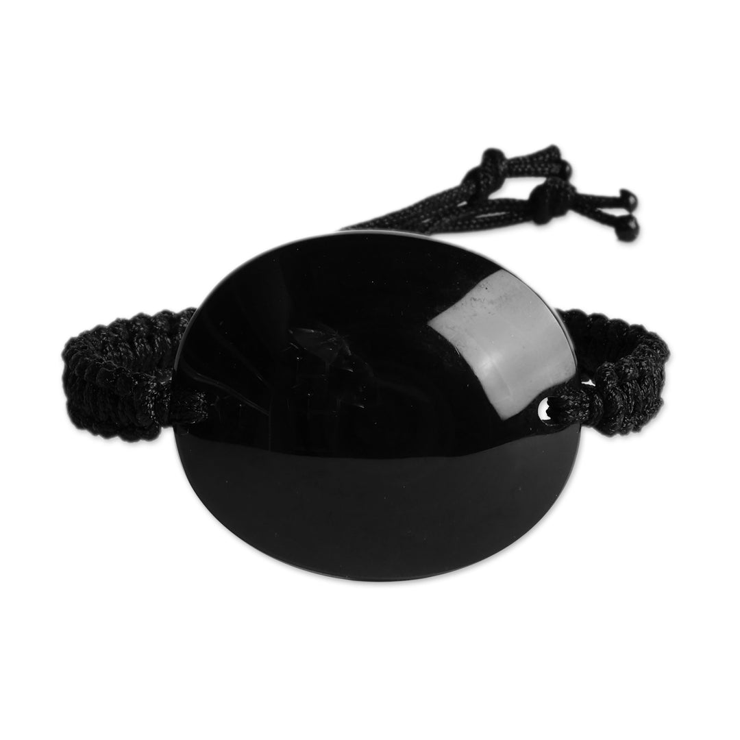 Oval Natural Black Obsidian Pendant Bracelet Made in Armenia - Emblem of Puissance