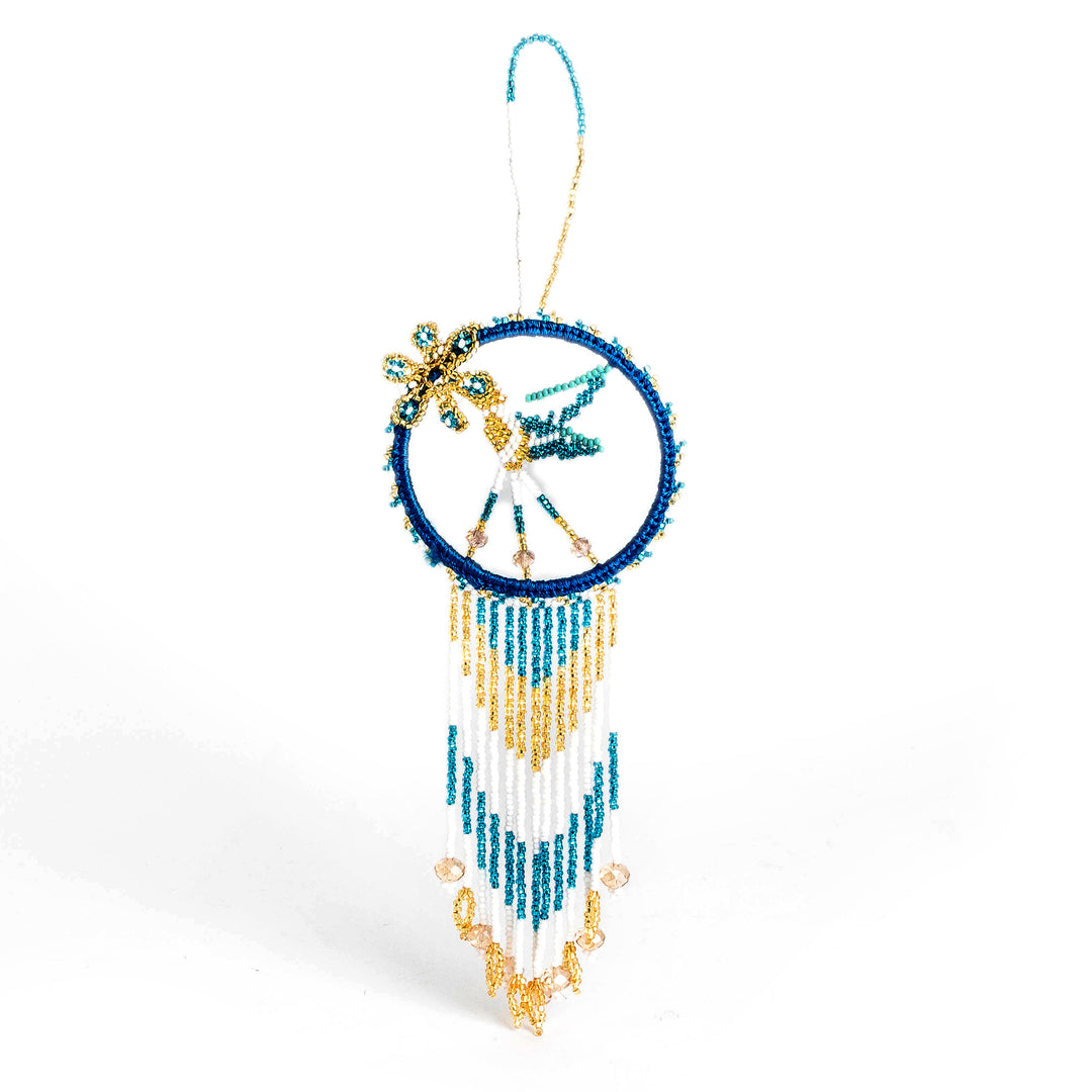 Handcrafted Hummingbird-Themed Beaded Dreamcatcher - Glowing Nature