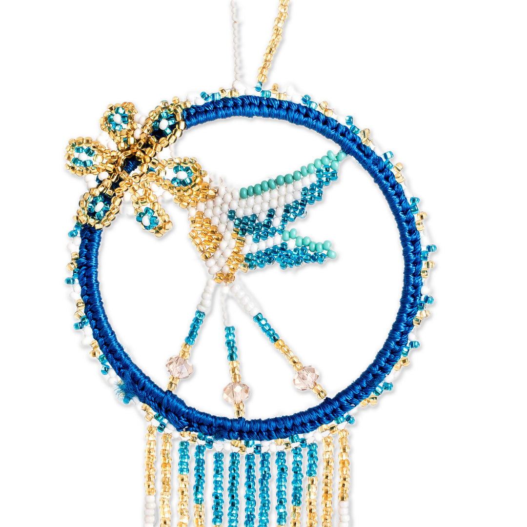 Handcrafted Hummingbird-Themed Beaded Dreamcatcher - Glowing Nature