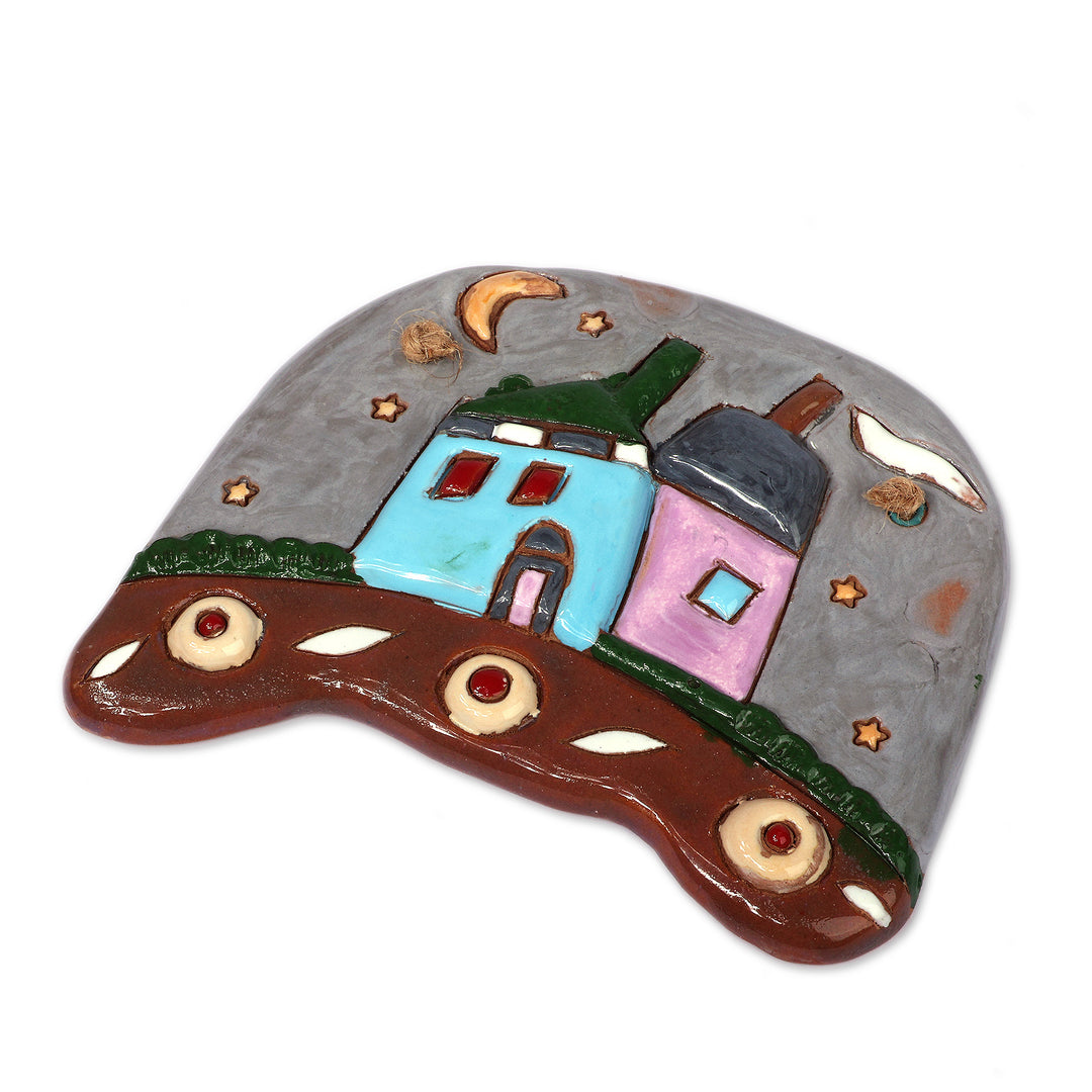Hand-Painted Glazed Armenian Cottage-Themed Ceramic Wall Art - Cottage Enchantment