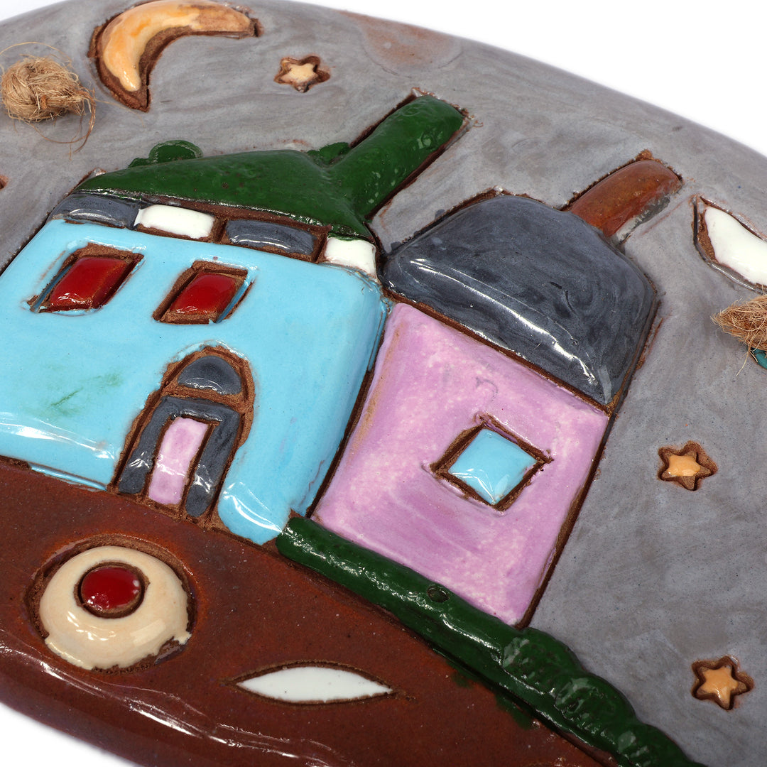 Hand-Painted Glazed Armenian Cottage-Themed Ceramic Wall Art - Cottage Enchantment