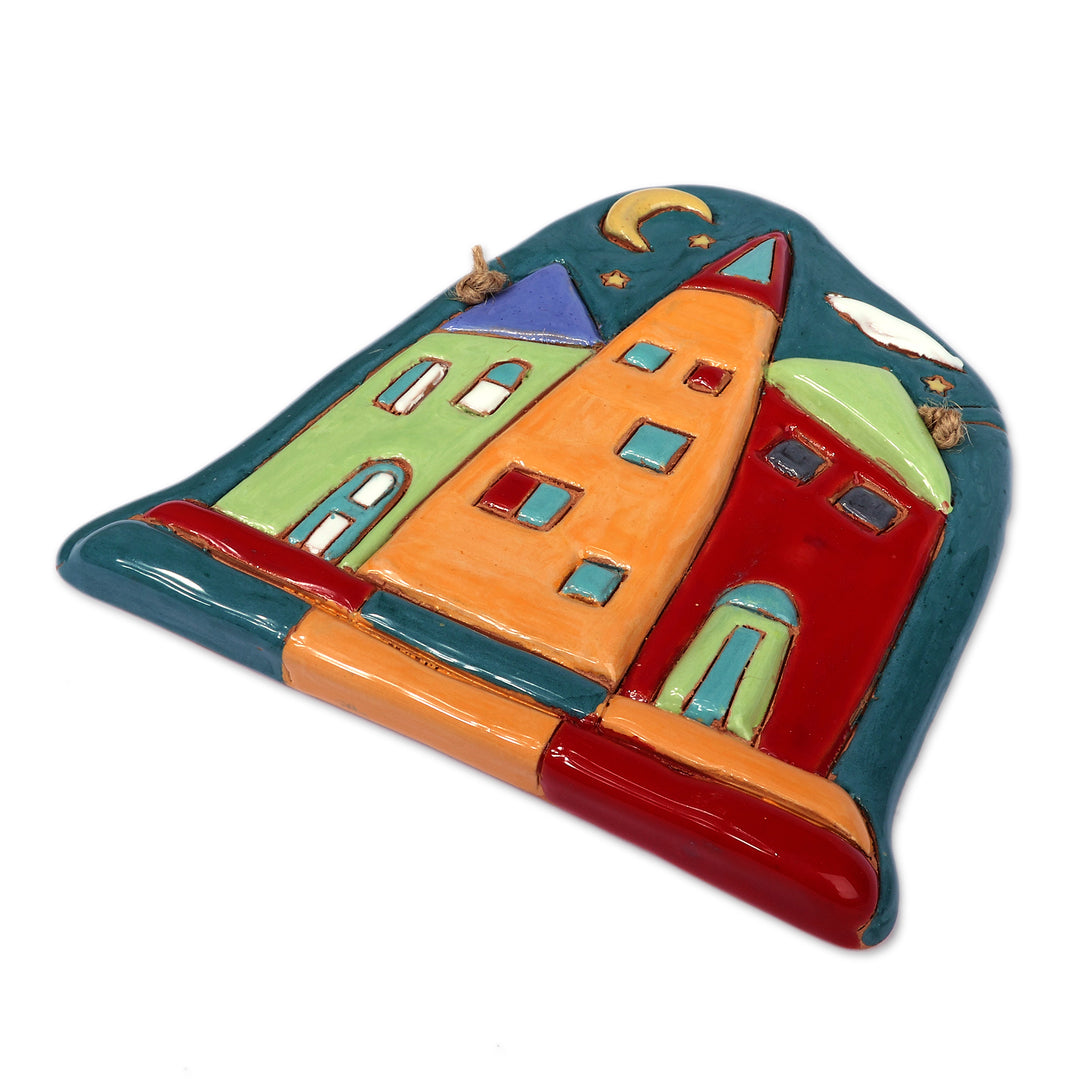 Hand-Painted Glazed Ceramic Wall Art with Armenian Cottages - Cottage Splendor