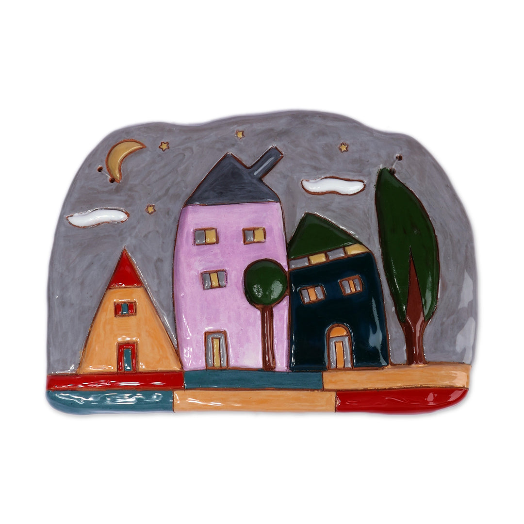 Hand-Painted Naïf Ceramic Cottage Wall Art Made in Armenia - Cottage Memory