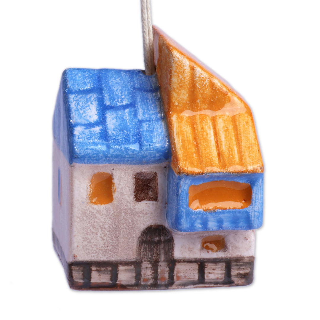 3 Painted Glazed Armenian Cottage-Themed Ceramic Ornaments - Festive Cottages