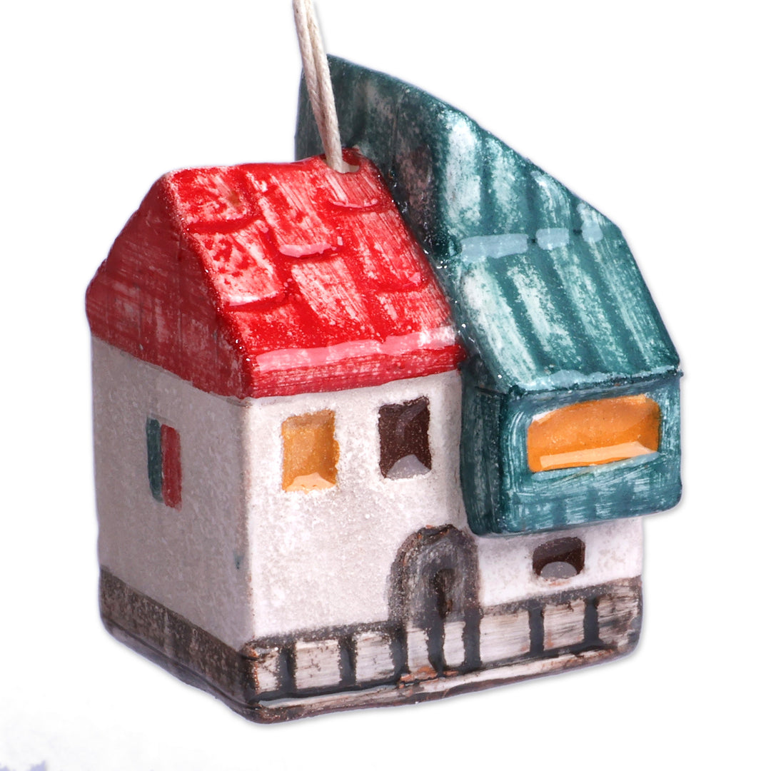 3 Hand-Painted Glazed Armenian Cottage Ceramic Ornaments - Christmas Cottages