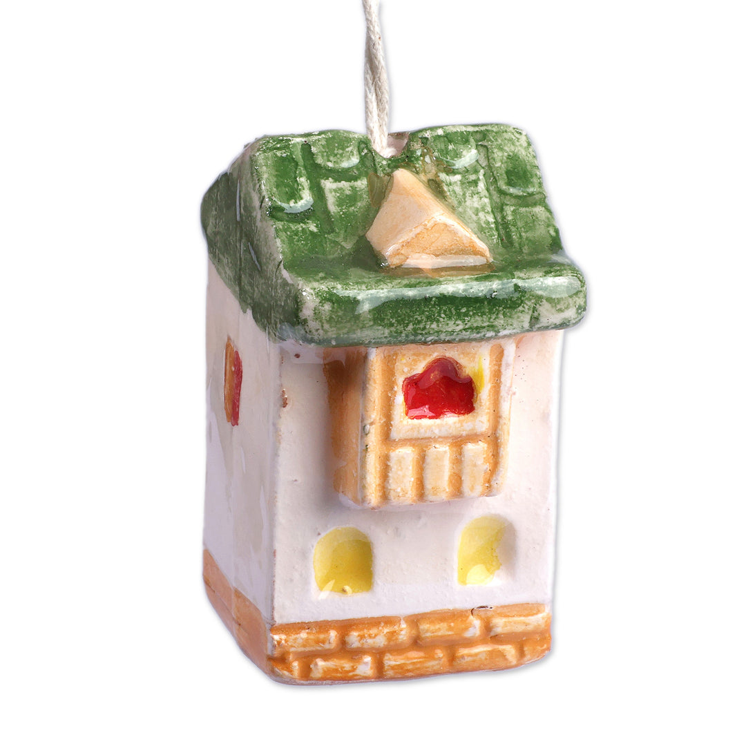 Set of 3 Hand-Painted Glazed Cottage Ceramic Ornaments - Holiday Cottages